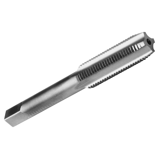 IRWIN 8140 metal threading tap tool, silver finish, side angle, isolated on white background.