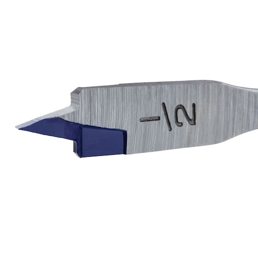 IRWIN 88808 flat wood drill bit with blue tip, side angle on white background.