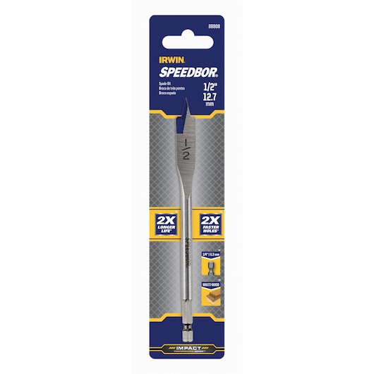 IRWIN SPEEDBOR 88808 spade bit, 1/2 inch, silver color, front view on white background.