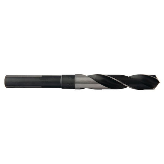 IRWIN 91138 black and silver twist drill bit, side angle, on white background.