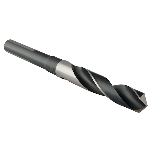IRWIN 91138 black and silver twist drill bit, side angle on white background.