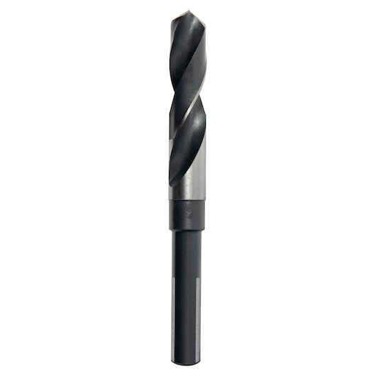 IRWIN drill bit 91141, metal, black and silver, photography, front angle on white background