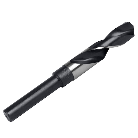 IRWIN 91144 black and silver twist drill bit, side angle, on white background.