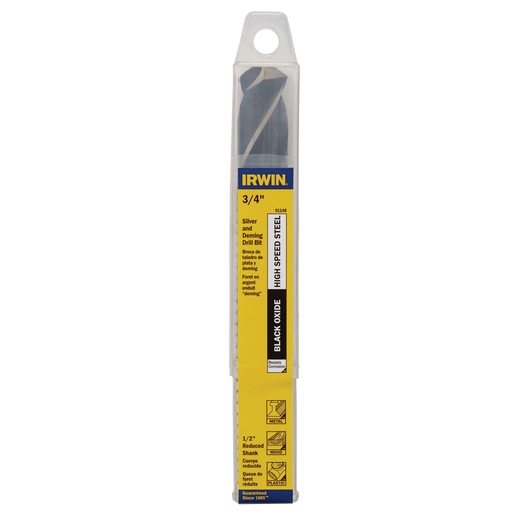 IRWIN 91148 Silver and Deming drill bit in clear plastic packaging, front view, yellow and black label.