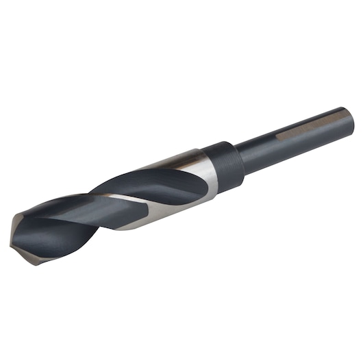 IRWIN 91152 black and silver drill bit, side angle, white background, photography product category.