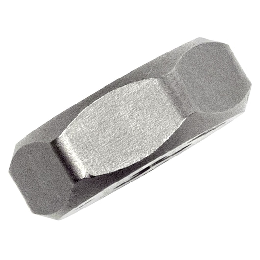 IRWIN 9328 slotted insert bit, silver metal, flat tip, close-up on white background, photography.