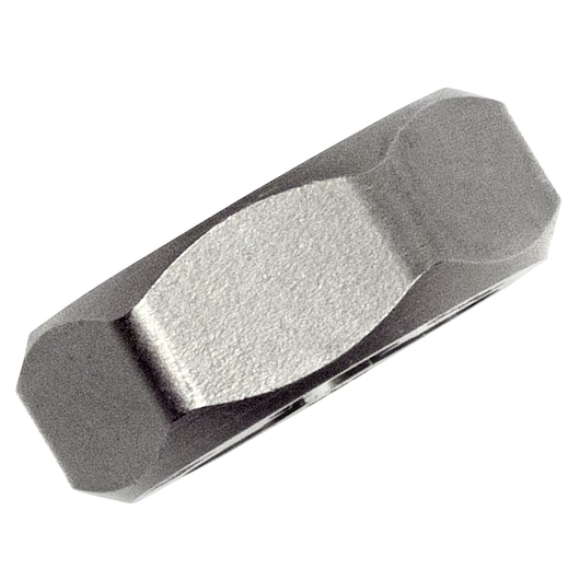 IRWIN 9427 steel hex nut photographed on white background, side angle, industrial hardware.
