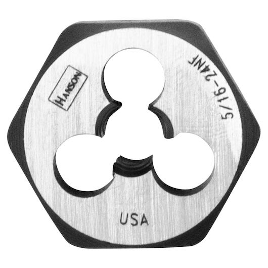 IRWIN metal hexagon die Hanson 5/16-24NF SKU 9429, photography front angle on white background.