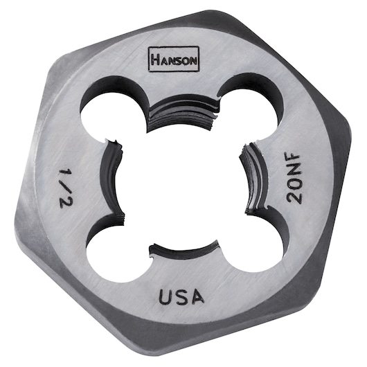 IRWIN hexagon die 1/2-20NF, metal threading tool, top angle, SKU 9445.