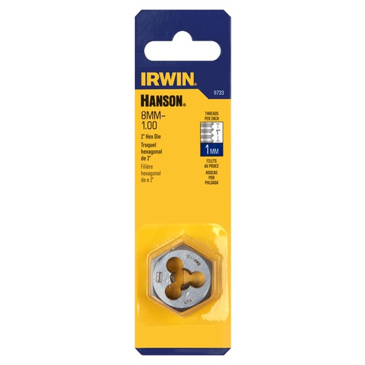 IRWIN 9733 hex die 8mm-1.00 in yellow and blue packaging, product shown from the front on white background.