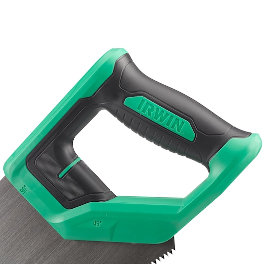 IRWIN Jack PLUS 770, 500mm, 7TPI Coarse Cut Handsaw close up of handle