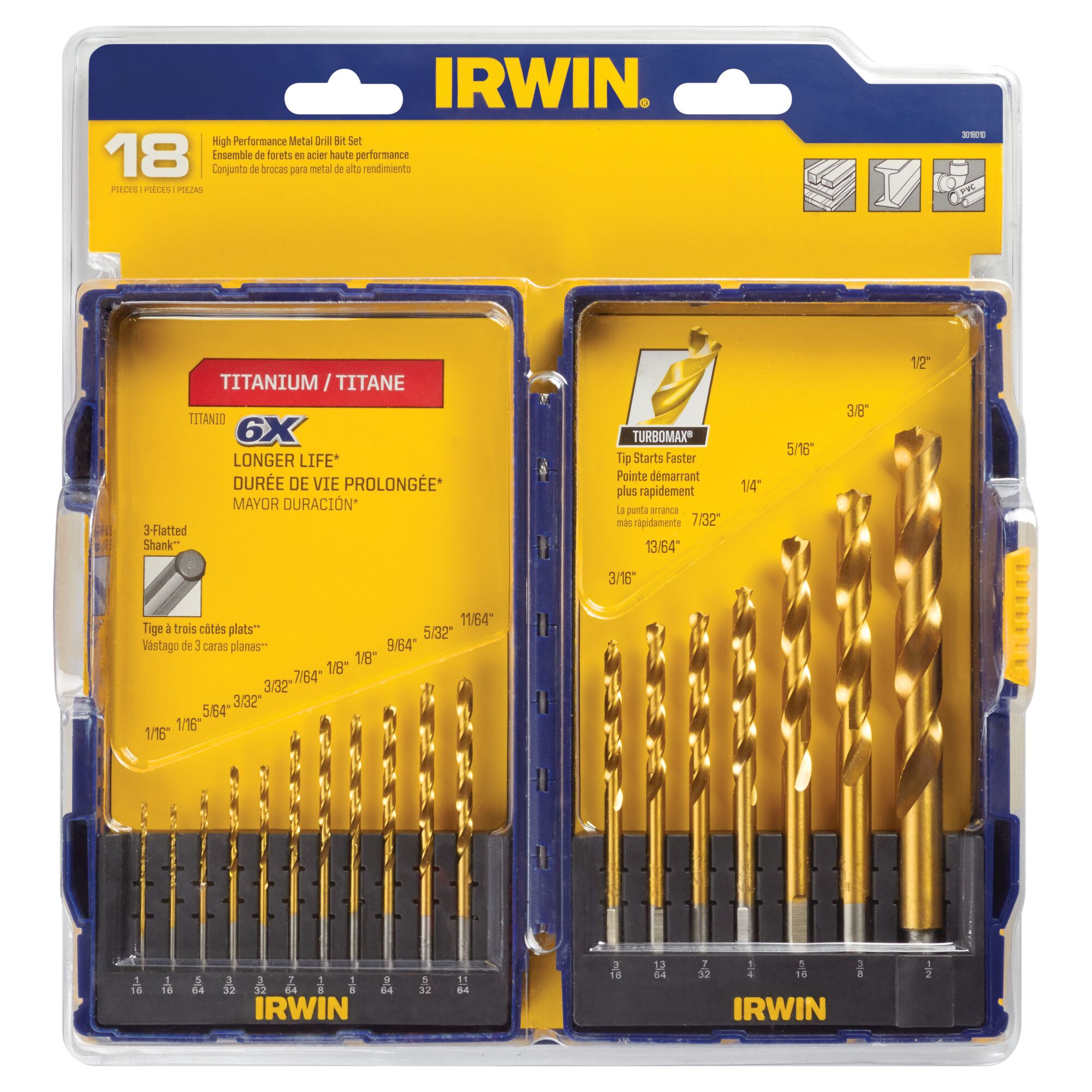 18 pc Titanium Nitride Coated TURBOMAX® Drill Bit Set in Pro Case