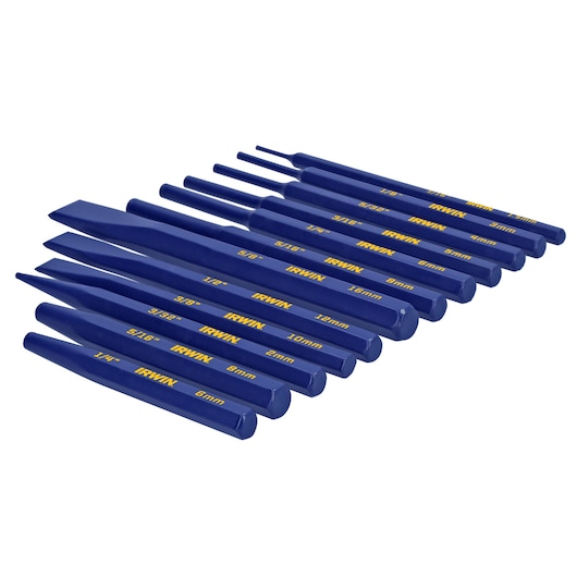 IRWIN IRHT82529 Irwin 12 Pack Cold Chisels And Punch Set 3/4 forward view.