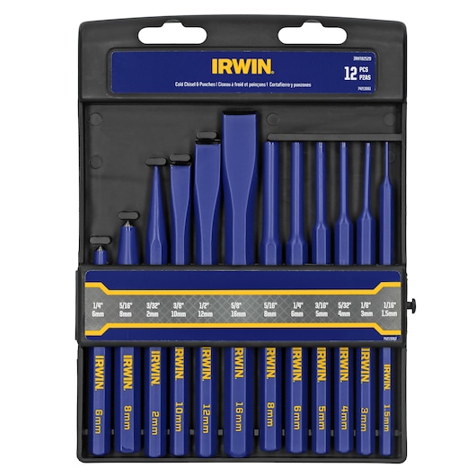 IRWIN IRHT82529 Irwin 12 Pack Cold Chisels And Punch Set packaging view.