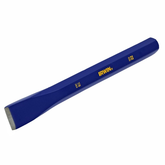 IRWIN IRHT82532 blue cold chisel 22mm with beveled edge, side view on white background.