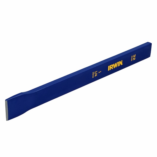 IRWIN IRHT82534 blue cold chisel, 1-1/4 inch, photography on white background, angled view.