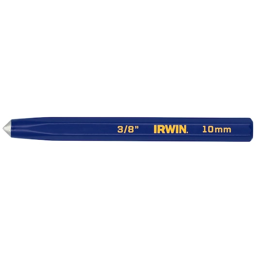 IRWIN IRHT82538 blue steel letter and number stamp, 3/8 inch 10mm size, side view on white background.