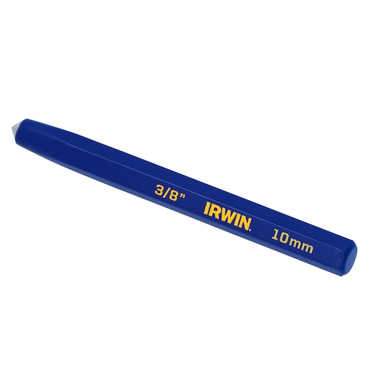 IRWIN IRHT82538 blue 10mm 3/8 inch metal punch tool, angled product photography.