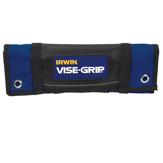 IRWIN tool roll bag IRHT82592, blue and black with VISE-GRIP logo, front view on white background.