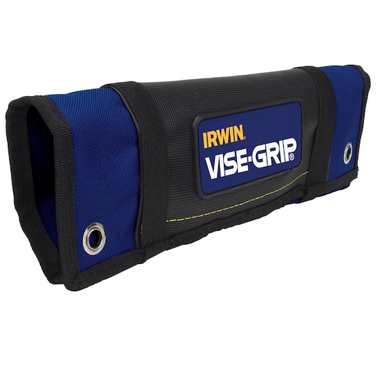 IRWIN tool roll bag, SKU IRHT82592, black and blue fabric, angled view on white background