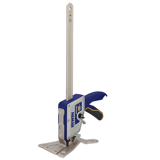 Photo of IRWIN quick-grip clamp IRHT83100 with blue and silver finish, side angle on white background.