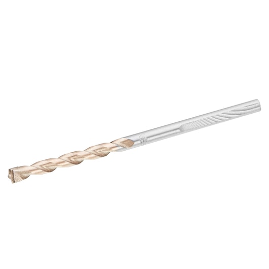 Photo of IRWIN IW2039106 masonry drill bit, silver and gold, side angle, on white background.