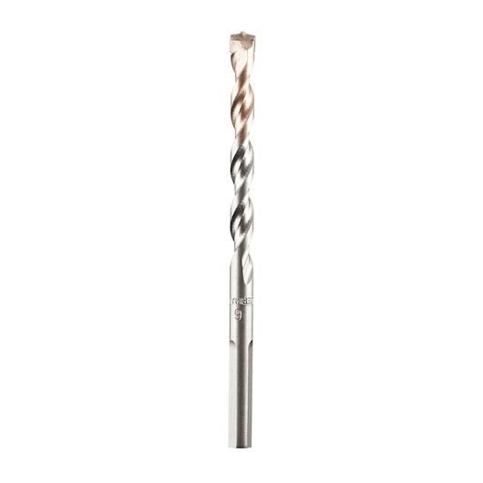 IRWIN IW2039108 silver and bronze masonry drill bit front angle on white background.