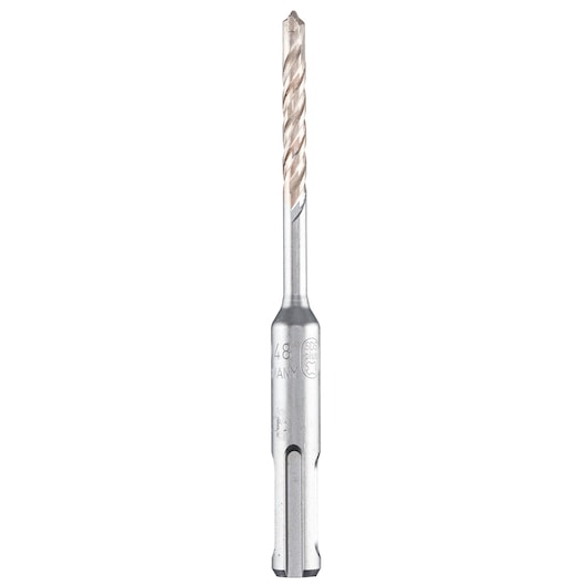 IRWIN IW2039116 SDS-plus silver masonry drill bit, straight-on angle, spiral flutes, on white background.