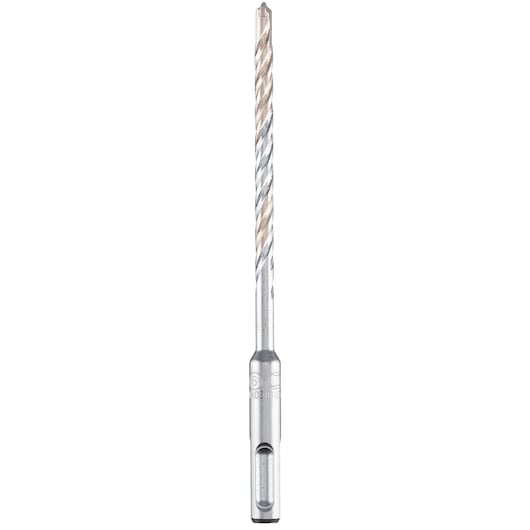 IRWIN IW2039119 silver rotary hammer drill bit, front angle, grooved shaft and pointed tip.
