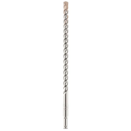 Photo of IRWIN IW2039127 SDS-Plus silver masonry drill bit, front view, with spiral flute and tungsten tip.