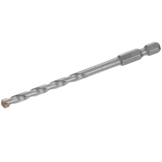 IRWIN IW2041103 masonry drill bit with hex shank, silver finish, side angle on white background.
