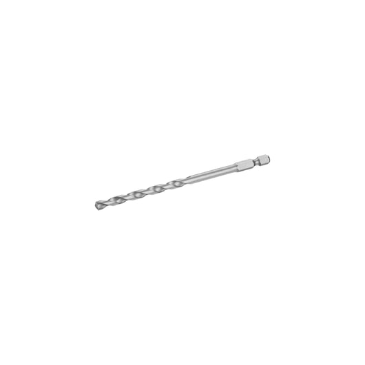 IRWIN IW2041104 metal hex shank drill bit, silver, side view on white background.