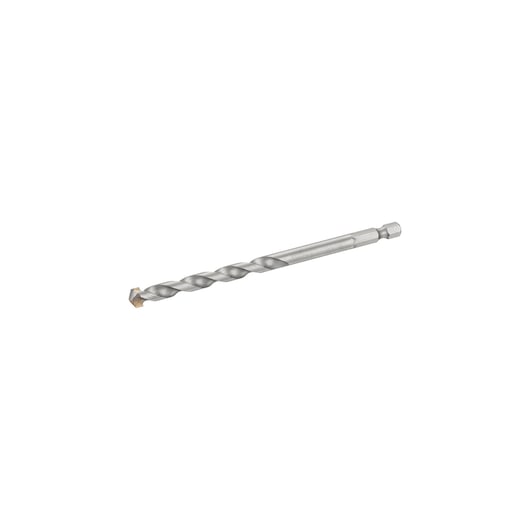 IRWIN IW2041105 silver hex shank masonry drill bit side angle on white background.