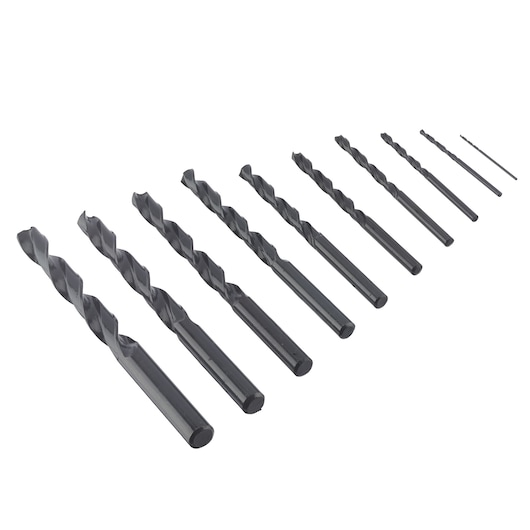 IRWIN IW3031510 black oxide drill bit set, 13-piece assortment, angled view on white background.