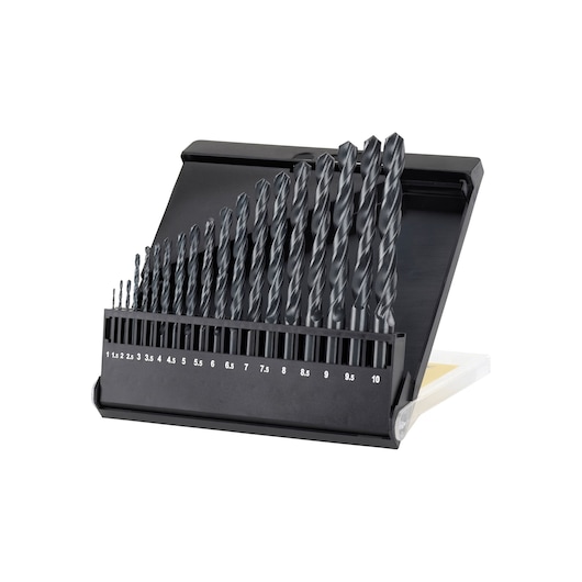 IRWIN drill bit set IW3031515 in black metal case, front angle, assorted sizes displayed.