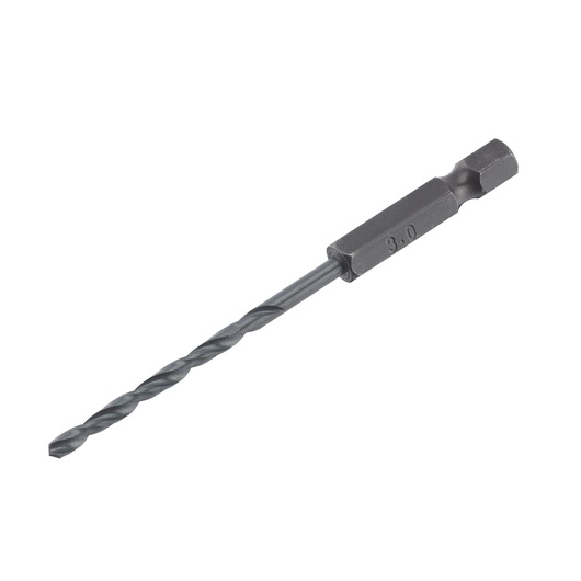 IRWIN black hex shank twist drill bit IW3035104, side angle on white background.