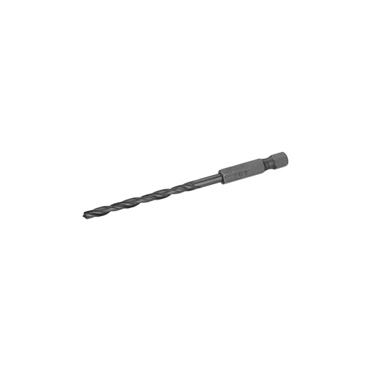 IRWIN hex shank drill bit IW3035105, black steel, side angle, isolated on white background