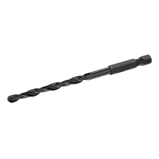 IRWIN drill bit IW3035106, black steel, hex shank, side angle, photography on white background.