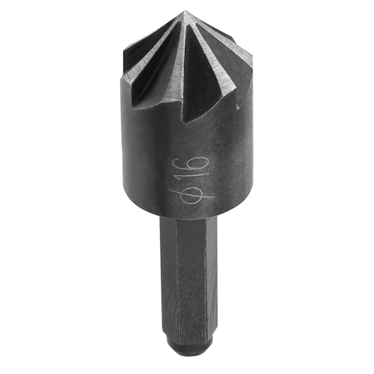 Photo of IRWIN IW3035118 metal countersink bit with fluted edge, hex shank, front angle, white background.