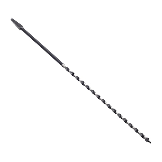 IRWIN IW344 long spiral wood drill bit, black and silver, side view, on white background.