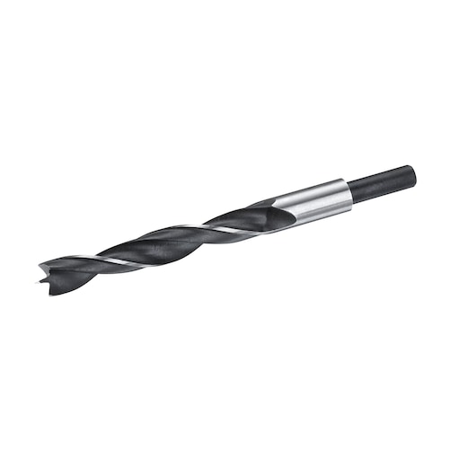 Photo of IRWIN IW4046605 black and silver wood drill bit, side angle on white background.