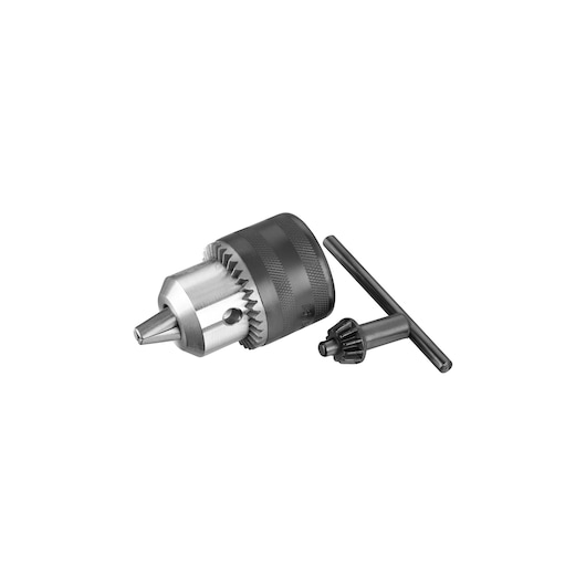 IRWIN keyed drill chuck with key, metal construction, side angle, IW9092201.