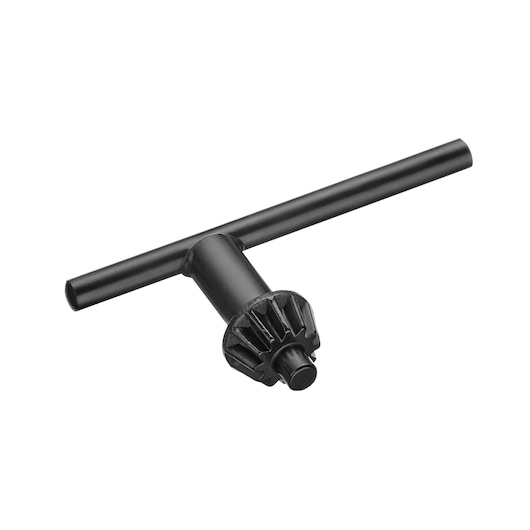 Photo of IRWIN drill chuck key, black metal tool with T-handle, SKU IW9092301, front angle on white background.