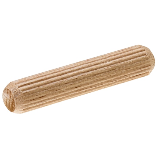 IRWIN IW9094103 wood dowel pin, cylindrical with fluted sides, side angle on white background.