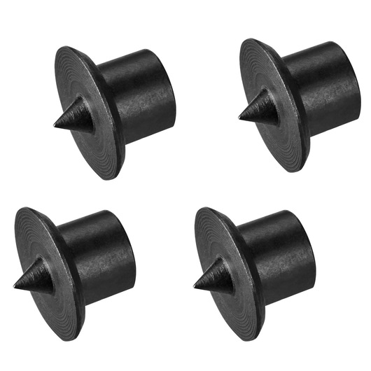 IRWIN IW9094110 black round metal centers with pointed tips, set of four, front angle on white background.