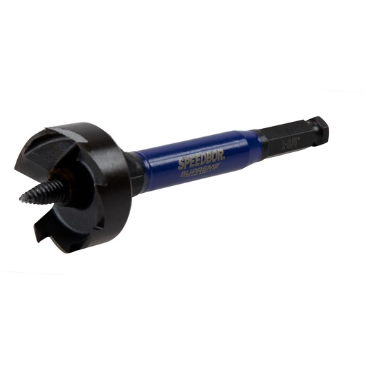 IRWIN IWAX2006 blue and black SPEEDBOR SUPREME wood drill bit, angled view on white background.