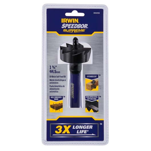 IRWIN SPEEDBOR SUPREME bi-metal self-feed bit in blister pack, SKU IWAX2006, front view.