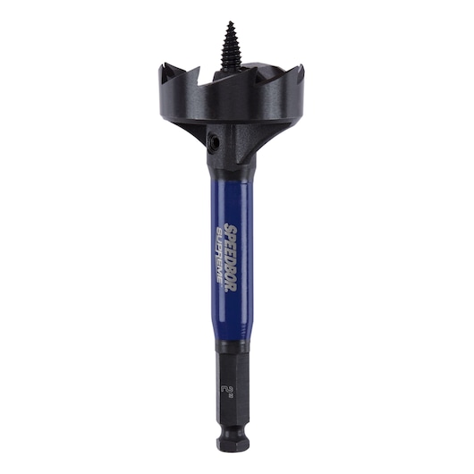 IRWIN IWAX2007 Speedbor Supreme wood drill bit, blue and black, front angle on white background