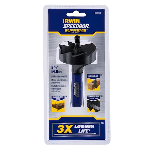 IRWIN SPEEDBOR SUPREME bi-metal self-feed bit 2-1/8 inch 54.0mm in retail packaging, front view, IWAX2008.
