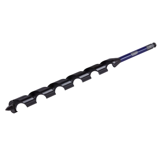 IRWIN IWAX3010 auger drill bit with blue shank and spiral flute, side view on white background.